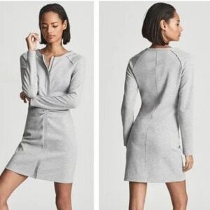 NWT REISS Astrid Ruched Long Sleeve Jersey Knit Dress Grey Size Large